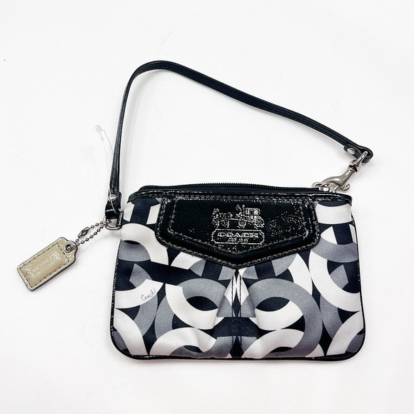 Coach Handbags - Coach Black White Gray Op Art Fabric Patent Trim Mini Clutch/Wallet